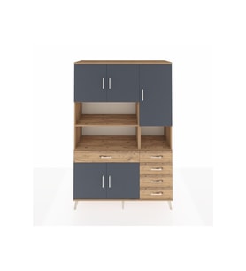 Hyperion Dolap 9 Raflı 5 Çekmeceli 5 Kapaklı 132x44x195 Çam-Antrasit/Çam