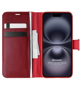 Microsonic Apple iPhone 16 Kılıf Delux Leather Wallet Kırmızı (Kırmızı)