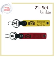 Her Deklanşör Bir Hatıra, Kamera Temalı, Kişiye Özel Yazılı Anahtarlık Takımı, Sarı-Kırmızı