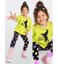 Kız Çocuk Takım Unicorn Sweatshirt - Puantiye Tayt Takım (4-10 Yaş)