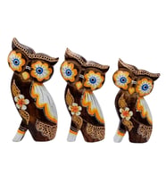 Ahşap Aborjin Üçlü Baykuş Dekoratif Biblo No.2 20 cm (Akçaağaç Rengi)