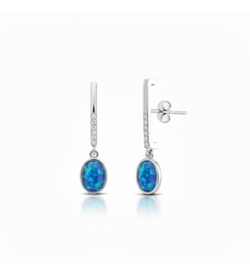 925 Ayar Gümüş Mavi Opal Oval Taşlı Küpe