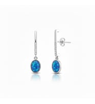 925 Ayar Gümüş Mavi Opal Oval Taşlı Küpe