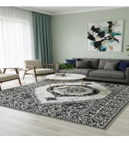 Kilim Savan Çift Taraflı Modern Desenli Yıkanabilir Pamuklu Dokuma 1. Kalite 2x3 Metre Gri-Siyah