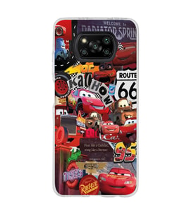Poco X3 Pro / X3 NFC Uyumlu Şimşek McQueen Kolaj Tasarımlı Şeffaf Telefon Kılıfı