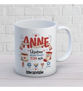 Kişiye Özel Anne Tasarımlı Üşütme Departmanı Yazılı İsimli Seramik Kupa Bardak