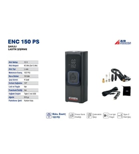 EXEN ENC 150 PS - 12V 1.5Ah 150 PSI Şarjlı Lastik Şişirme EX019515