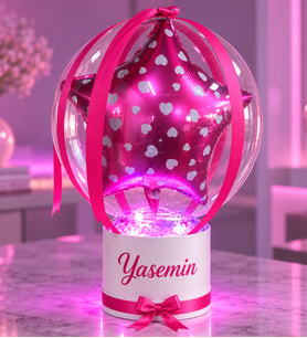 Kişiye Özel İsimli Pembe Kalpli Yıldız Balon- RGB LED Işıklı Bobo Balon Kıza Sevgiliye Arkadaşa Hediye