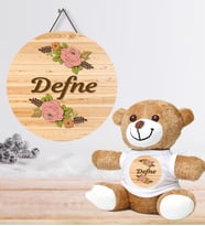 Kişiye Özel Bebek Kapı Süsü ve Peluş Ayıcık Seti – Baby Shower / Hastane Odası