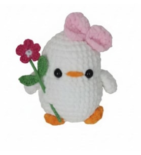 Çiçekli Beyaz Civciv Amigurumi Organik Oyuncak
