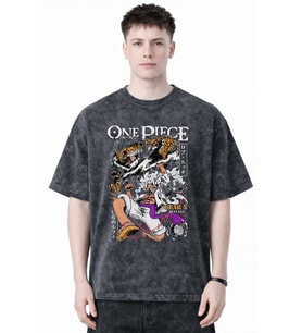 Tasarım Monkey D. Luffy Gear 5 One Piece Anime Baskılı Unisex Oversize Eskitme Yıkamalı Tişört