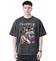 Tasarım Monkey D. Luffy Gear 5 One Piece Anime Baskılı Unisex Oversize Eskitme Yıkamalı Tişört