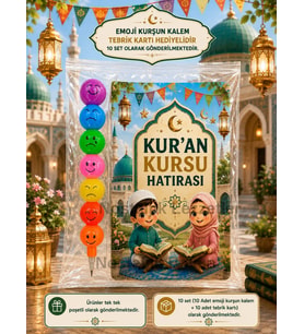 10 Adet Kur'an Kursu Hatırası Emoji Yumurtlayan Kurşun Kalem Tebrik Kartı Hediye Seti