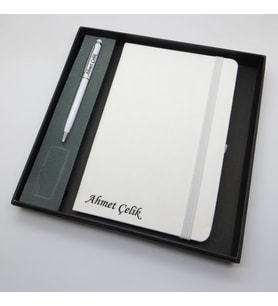 Signator® Codex  N110 Kişiye Özel Defterli Set - İsme Özel Beyaz Kalem + İsme Özel Beyaz Defter  İsme Özel Kutusunda Hediyelik Set (Karışık)