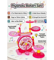 Işıklı Piyanolu Bateri Seti - Mikrofonlu, Tabureli ve MP3 Bağlantılı Çocuk Müzik Eğitim Seti