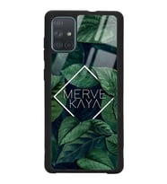 Samsung A71 Uyumlu Yeşil Yapraklı Kare İsim Tasarımlı Glossy Telefon Kılıfı