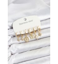 316L Çelik Gold Renk Zirkon Taşlı Charm Detaylı Kadın Küpe Seti TJ-BKP11878