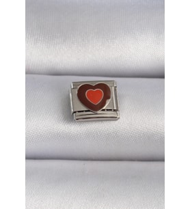pilelistore 316L Çelik Gümüş Renk Kahverengi Kalp İşlemeli Nomination Charm - TJ-BC1018
