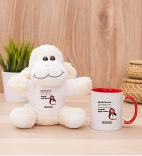 Kişiye Özel Alışıkın Değilsindir Tasarım Esprili Peluş Koyun ve Kırmızı Kupa