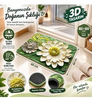 Banyo Paspası 40 x 60 Cm Kaymaz Hızlı Kuruyan Emici Zemin Paspası 3D Çiçek Desenli Banyo Duş Girişi, Küvet ve Lavabo İçin (Su Geçirmez Kaymaz)