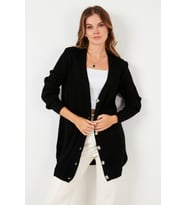 Lela % 100 Soft Akrilik Triko Örme Uzun Hırka Bayan HIRKA 4615044 (Siyah)