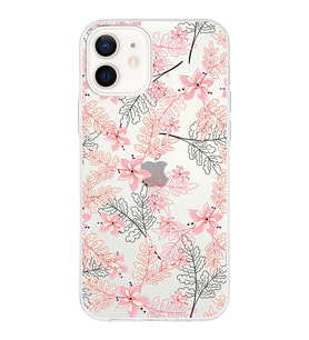 Apple iPhone 12 Mini Uyumlu Kapak Floral Kırmızı Tasarımlı Şeffaf Silikon Kılıf