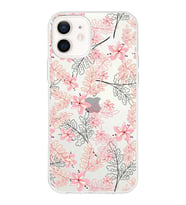 Apple iPhone 12 Mini Uyumlu Kapak Floral Kırmızı Tasarımlı Şeffaf Silikon Kılıf