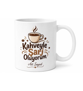 Kahveyle Şarj Oluyorum Yazılı Baskılı Kupa Bardak Kahve Sevenlere Hediye