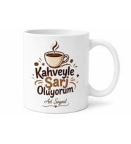 Kahveyle Şarj Oluyorum Yazılı Baskılı Kupa Bardak Kahve Sevenlere Hediye