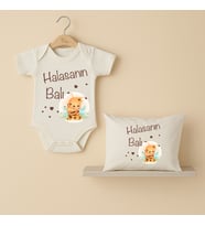 Pia Baby B21 %100 Pamuk Halasının Balı Yazılı Tasarlanabilir Bebek Body Ve Yastık Kılıfı (Ekru)