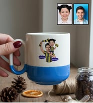 Kişiye Özel Karikatürlü Sarı Lacivert Taraftar Baba Kız Kupa Bardak Pro Babalar Günü Hediyesi