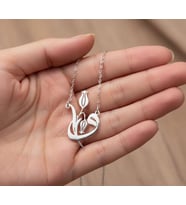 Kişiye Özel 925 Ayar Gümüş Tasarım Elif Vav Lale Kolye