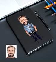Kişiye Özel Polis Tasarımlı Karikatürlü Siyah Defter Kalem Seti 119