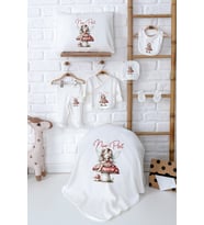Pia Baby Premium %100 Pamuk Yenidoğan Kız Bebek Hastane Çıkışı Hediyelik Set 5093-02 (Ekru)
