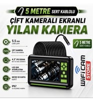 Çift Kameralı Ekranlı Yılan Kamera 5.5mm Lens 5 Metre Sert Kablo