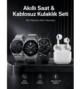 Akıllı Saat ve Kulaklık Seti Dokunmatik Ekran 5.0 Bluetooth Bağlantılı Sesli Görüşme
