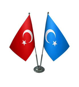 Masa Üstü Doğu Türkistan Bayrağı Türk Bayrağı İkili Krom Direk Masa Bayrak Seti