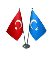 Masa Üstü Doğu Türkistan Bayrağı Türk Bayrağı İkili Krom Direk Masa Bayrak Seti