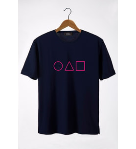 Erkek Lacivert Önü Squid Game Baskılı Bisiklet Yaka Oversize T-Shirt 22Y-3400762-58