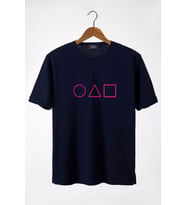 Erkek Lacivert Önü Squid Game Baskılı Bisiklet Yaka Oversize T-Shirt 22Y-3400762-58