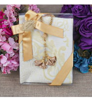 Hediyelik İpek Nur Tafta Seccade Gold & Güllü İnci Tesbih 8 mm Gold(18*25cm 250gr)