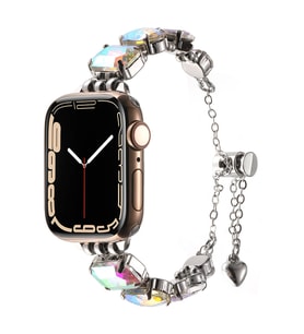 Apple Watch 7 41mm Uyumlu Kordon Metal Renkli Taşlı Bileklik Model Zore KRD-115 Kayış (Çok Renkli)