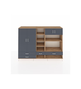 Hyperion Dolap 12 Raflı 4 Çekmeceli 4 Kapaklı 220x44x163 Çam-Antrasit
