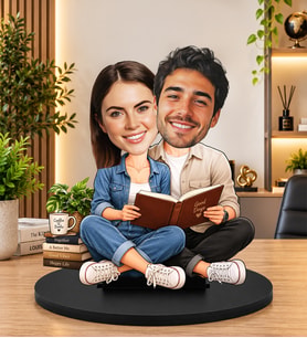 Kişiye Özel Sevgili Çift Biblosu Karikatür Kitap Okuyan Romantik Çift Figürü Biblo