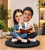 Kişiye Özel Sevgili Çift Biblosu Karikatür Kitap Okuyan Romantik Çift Figürü Biblo