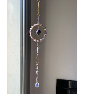Ametist Sun Catcher 5 - Güneş Tutucu, Güneş Yakalayıcı, Doğal Ametist Taşlı, El Yapımı (Mor)