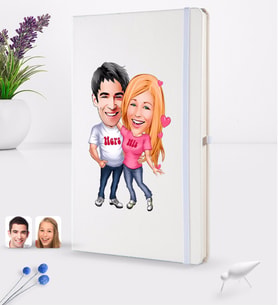 BK Gift Kişiye Özel Sevgililer Karikatürlü Beyaz Termo Deri Defter 16x24cm Model 5