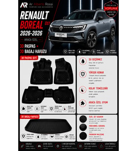 RENAULT BOREAL ÜST 2026-2026 Araca Özel 3D Paspas + 3D Bagaj Havuzu