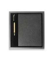 Siyah VIP Hediyelik Set - 15x21 Yaldız Kenar Not Defteri - Metal Roller Kalem HK2063
