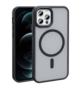 iPhone 12 Pro Max Kılıf Mat Arka Yüzey Wireless Şarj Özellikli Sio Magsafe Kapak (Siyah)